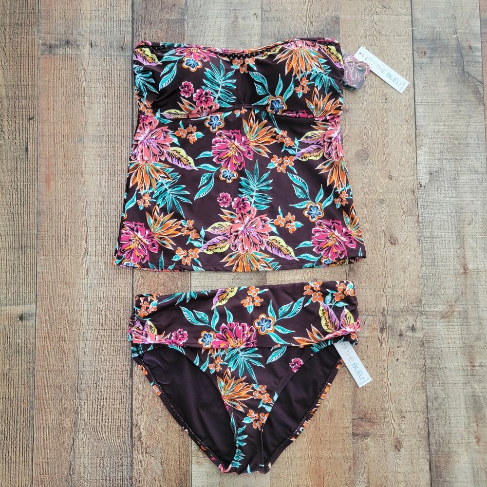 Into the Bleu Floral Two-piece Tankini Swimsuit in Brown Floral